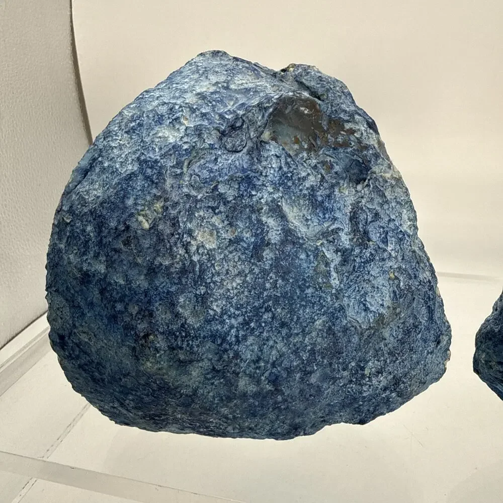 1 Pair 5.25” Polished Blue Brazilian Agate Geodes Bookends W/Beautiful Crystals